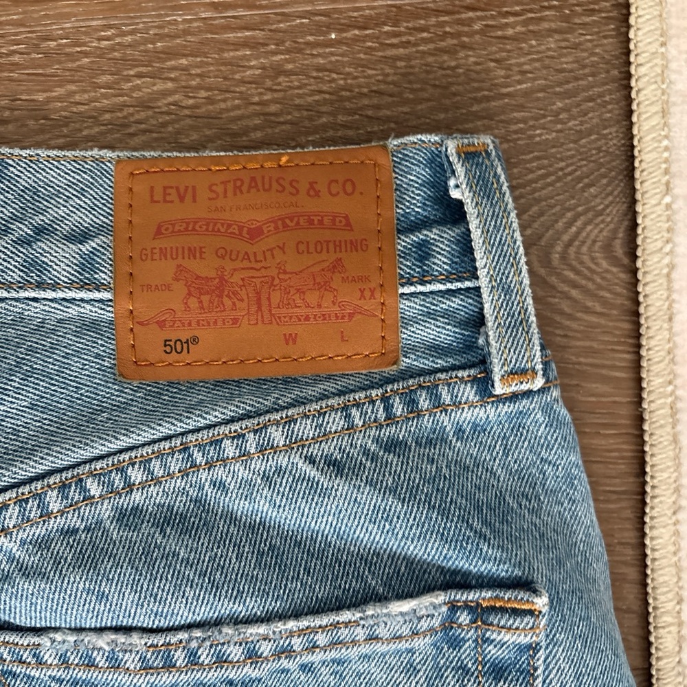 Levi's Light Blue Distressed Straight Leg Jeans - Picture 3 of 4
